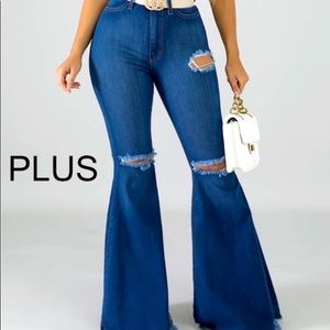 High Waisted Distressed Bell Bottoms